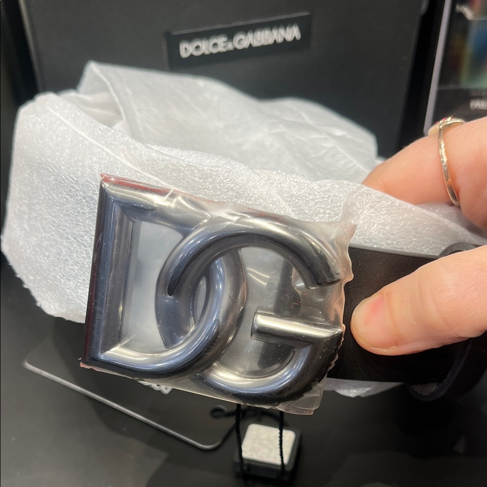 Dolce & Gabbana Black Belt with Metallic Buckle Size 95 New In Box